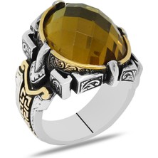 Gül Endam Faset Zultanit Taşlı Kalem Işçilik Tasarım 925 Ayar Gümüş Erkek Yüzük