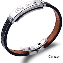 Gümüş Hediye Al Deri&çelik Kombinli Kişiye Özel Isim Harf/yazılı Yengeç Burcu Erkek Bileklik