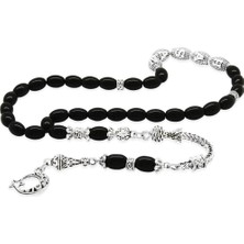 Gümüş Hediye Al Kararmaz Metal Püsküllü Arpa Kesim Metal Isim Yazılı Oniks Doğaltaş Tesbih