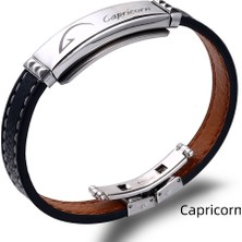 Gümüş Hediye Al Deri&çelik Kombinli Kişiye Özel Isim Harf/yazılı Oğlak Burcu Kadın Bileklik