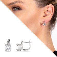 Gül Endam Zirkon Tek Taşlı U Tasarım 925 Ayar Gümüş Kadın Küpe
