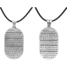 Gümüş Hediye Al Üzeri Arapça Darda ve Çaresiz Durumlarda 7 Ayet Yazılı Ip Zincirli 925 Ayar Gümüş Madalyon