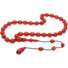 Gümüş Hediye Al Sistemli Her Bir Tanesi Usta Işçilikli Özel Kesim Bayrak Kırmızısı Çubuk Sıkma Kehribar Tesbih