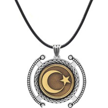 Gümüş Hediye Al Ayyıldız Temalı Ip Zincirli 925 Ayar Gümüş Madalyon