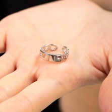 Ergenekon Aksesuar Zincir Tasarım Silver Renk Free Size 925 Ayar Gümüş Kadın Tektaş Yüzük