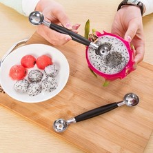 Pengfushop4 1pc Stainless Steel Double-End Watermelon Dig Ball Spoonıce Cream Spoon Dessert Fruit Scoop Kitchen Gadgets Accessories (Yurt Dışından)