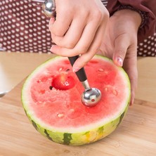 Pengfushop4 1pc Stainless Steel Double-End Watermelon Dig Ball Spoonıce Cream Spoon Dessert Fruit Scoop Kitchen Gadgets Accessories (Yurt Dışından)