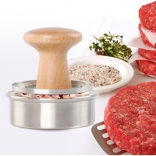 Pengfushop4 Bir Stil Ahşap Saplı Yuvarlak Şekil Paslanmaz Çelik Hamburger Et Presi Patty Maker Kalıp Mutfak Aksesuarları Pirzola Için Burger Kalıp (Yurt Dışından)