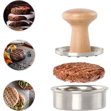 Pengfushop4 Bir Stil Ahşap Saplı Yuvarlak Şekil Paslanmaz Çelik Hamburger Et Presi Patty Maker Kalıp Mutfak Aksesuarları Pirzola Için Burger Kalıp (Yurt Dışından)