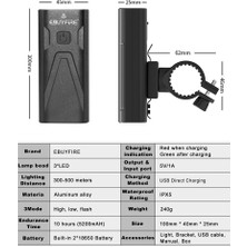 Kx3-10 Saat Stili L2T6 Bisiklet Işık USB Şarj Edilebilir Bisiklet Işıkları Ah Güç Bankası Bisiklet Mtb Lambası Far El Feneri Opsiyonel Arka Lambası (Yurt Dışından)