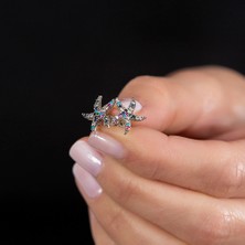 Tesbihane Multicolor Zirkon Taşlı Deniz Yıldızı Tasarım 925 Ayar Gümüş Kadın Küpe