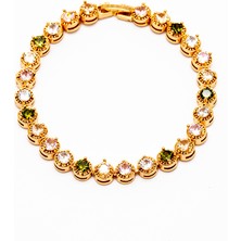 Tesbihane Gold Renk Zirkon Taşlı Tam Tur Çelik Kadın Bileklik
