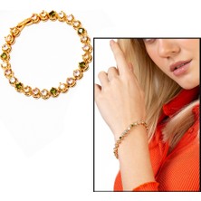 Tesbihane Gold Renk Zirkon Taşlı Tam Tur Çelik Kadın Bileklik