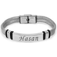 Tesbihane Kişiye Özel Isim Yazılı Silver Renk Çelik Erkek Hasır Bileklik