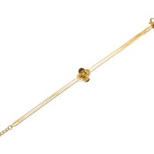Tesbihane Gold Renk Kararmaz Metal Snake Zincirli Kır Çiçeği Tasarım Kadın Bileklik