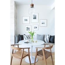 Evka Tulip Siyah Masa Çap 90- Beyaz Mermer