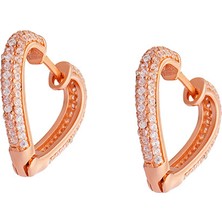 Okyanus Silver Starlight Diamond Zirkon Taşlı Kalp Tasarım Rose Renk 925 Ayar Gümüş Küpe