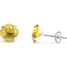 Okyanus Silver Sarı Zirkon Taşlı Oval Tasarım 925 Ayar Gümüş Kadın Küpe