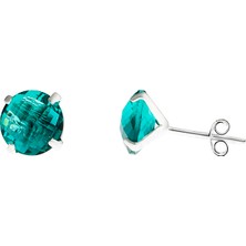 Okyanus Silver Turkuaz Zirkon Taşlı Oval Tasarım 925 Ayar Gümüş Kadın Küpe