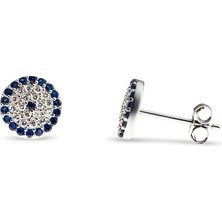 Okyanus Silver Mavi-Beyaz Zirkon Taşlı Çiçek Tasarım 925 Ayar Gümüş Kadın Küpe