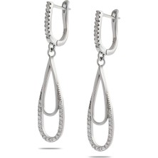 Okyanus Silver Zirkon Taşlı Elips Tasarım 925 Ayar Gümüş Kadın Küpe