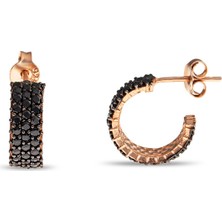 Okyanus Silver Siyah Zirkon Taşlı Yarım Tur 925 Ayar Kadın Küpe