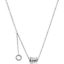 Okyanus Silver Silindir Tasarım Zirkon Taşlı Silver Renk Çelik Kadın Kolye