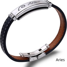 Okyanus Silver Deri&çelik Kombinli Kişiye Özel Isim Harf/yazılı Koç Burcu Kadın Bileklik