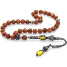 Okyanus Silver 1000 Ayar Gümüş Kazaz Püsküllü Küre Kesim Kahverengi Yıldız Taşı Doğaltaş Tesbih