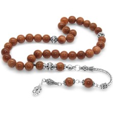 Okyanus Silver 925 Ayar Gümüş Püsküllü Küre Kesim Kahverengi Yıldız Taşı Doğaltaş Tesbih