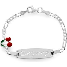 Okyanus Silver Kiraz Detaylı 925 Ayar Gümüş Zincirli Kişiye Özel Isim Yazılı Çocuk Bileklik