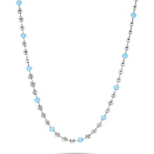 Okyanus Silver Gümüş Renk Kararmaz Metal Zincirli Firuze Doğaltaş Kombinli Kadın Kolye