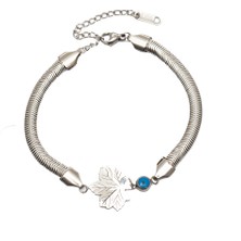 Okyanus Silver Gümüş Renk Kararmaz Metal Snake Zincirli Çınar Yaprağı Tasarım Nazar Boncuğu Detaylı Kadın Bileklik