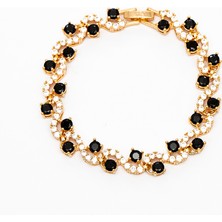 Okyanus Silver Gold Renk Siyah-Beyaz Zirkon Taşlı Tam Tur Çelikkadın Bileklik