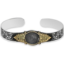 Okyanus Silver Arapça Nas&felak Suresi Yazılı Gravür Desen Süslemeli Kelepçe Model Erkek Bileklik