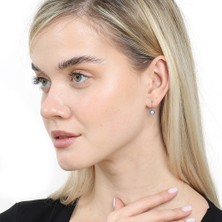Okyanus Silver Mavi-Beyaz Zirkon Taşlı Çiçek Tasarım Silver Renk 925 Ayar Gümüş Kadın Küpe