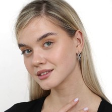 Okyanus Silver Beyaz Zirkon Taşlı Diamond Cut Tasarım Silver Renk 925 Ayar Gümüş Kadın Küpe