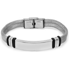 Okyanus Silver Kişiye Özel Isim Yazılı Silver Renk Çelik Erkek Hasır Bileklik