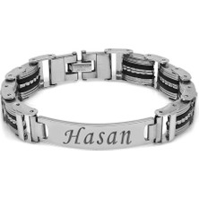 Okyanus Silver Kişiye Özel Isim Yazılı Silver Renk Çelik Erkek Bileklik (Model-2)