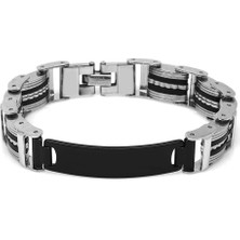 Okyanus Silver Kişiye Özel Isim Yazılı Silver-Black Renk Çelik Erkek Bileklik (Model-1)