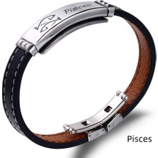 Okyanus Silver Deri&çelik Kombinli Kişiye Özel Isim Harf/yazılı Balık Burcu Erkek Bileklik