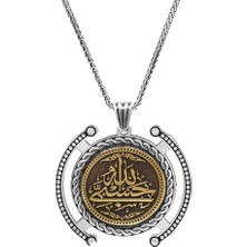 Okyanus Silver Hüsn-I Hat Hasbünallah Yazılı Kalın Zincirli 925 Ayar Gümüş Madalyon
