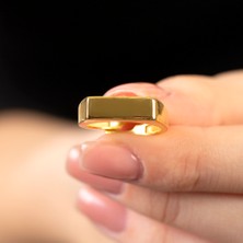 Okyanus Silver Modern Tasarım Gold Renk Free Size 925 Ayar Gümüş Kadın Tektaş Yüzük