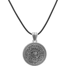 Okyanus Silver Hüsn-I Hat Ayetel Kursi Yazılı Ip Zincirli 925 Ayar Gümüş Madalyon