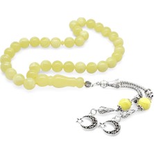 Okyanus Silver Kararmaz Metal Ayyıldız Püsküllü Küre Kesim Sarı-Beyaz Hareli Beyrut Kehribar Tesbih