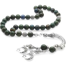 Okyanus Silver Kararmaz Metal Ayyıldız Püsküllü Küre Kesim Kan Taşı Doğaltaş Tesbih