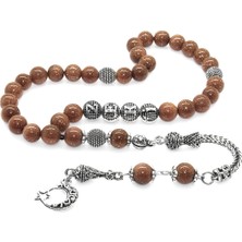 Okyanus Silver Kararmaz Metal Püsküllü Küre Kesim Kişiye Özel Isim Yazılı Kahverengi Yıldız Taşı Doğaltaş Tesbih