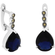 Okyanus Silver Faset Night Blue Zirkon Taşlı Damla Tasarım 925 Ayar Gümüş Kadın Küpe