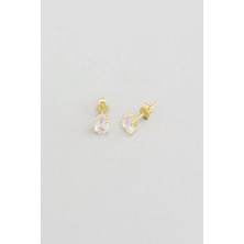 So CHIC Oval Taşlı 18 Ayar Sarı Altın Kaplama 6 Mm Gümüş Tektaş Küpe