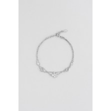 So CHIC Minimal Çiçek 18 Ayar Beyaz Altın Kaplama 19 cm Gümüş Bileklik